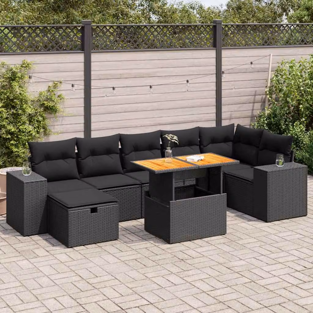 Set di divani da giardino vidaXL 5 pezzi in rattan e legno di acacia oliato, colore nero