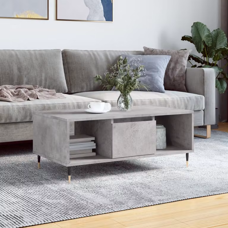 vidaXL Tavolino da Salotto Moderno Grigio Cemento in Legno e Composito L: 90 cm, P: 50 cm, H: 36,5 cm