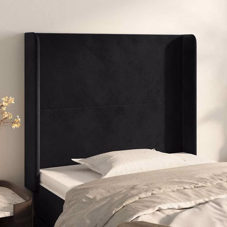 Testiera ad orecchio vidaXL in velluto nero L: 93 cm, P: 16 cm, H: 118-128 cm