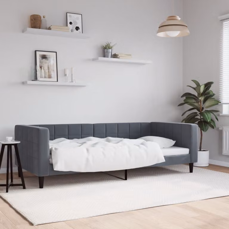 Letto da Giorno vidaXL in Velluto Grigio con Struttura Imbottita L/P/H: 90 x 200 x 68 cm