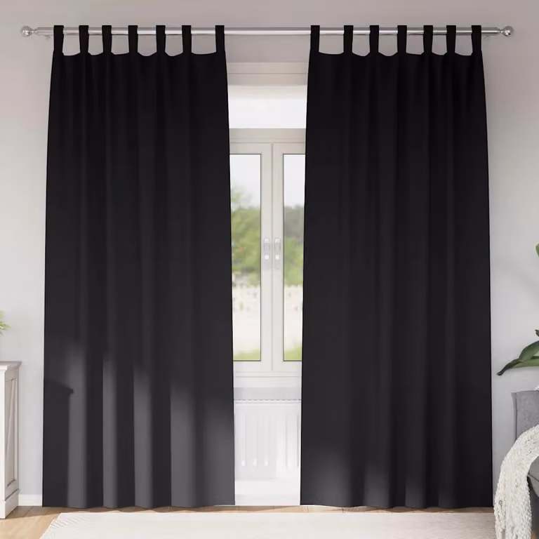 Set di 2 tende blackout vidaXL con anelli in poliestere, colore nero, H: 245 cm x L: 140 cm