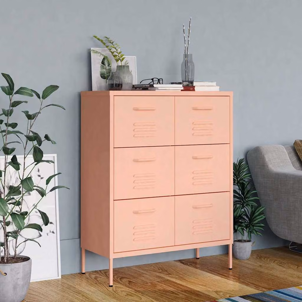 Cassettiera rosa vidaXL in metallo L: 80 cm, P: 35 cm, H: 101,5 cm – 1