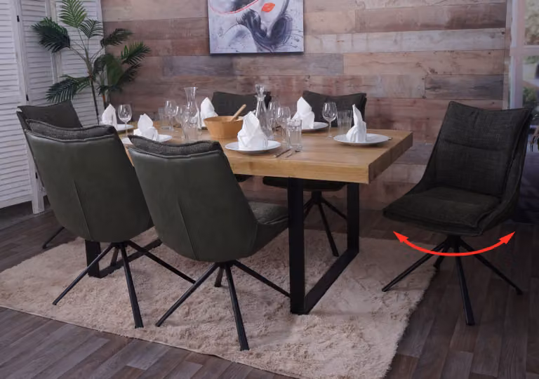 Set di 6 sedie da pranzo modello HWC-N71, sedia da cucina, girevole con sistema di ritorno automatico, rivestita in tessuto (420g/m²), colore verde