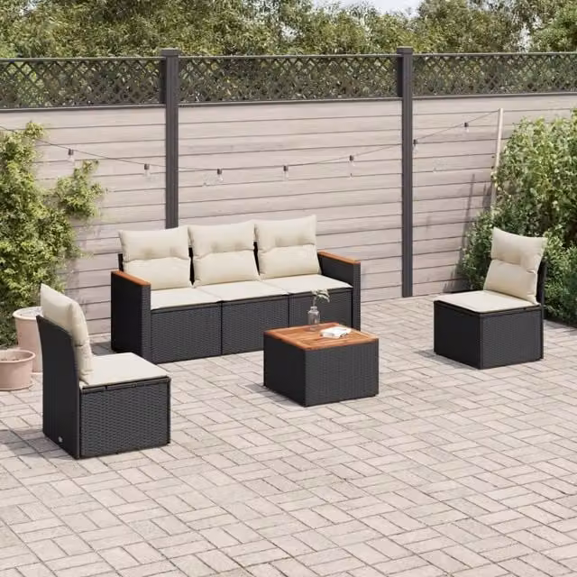 Set Divano da Giardino 6 pz con Cuscini-Sofa da Giardino-Divanetto da esterno Nero in Polyrattan 247652