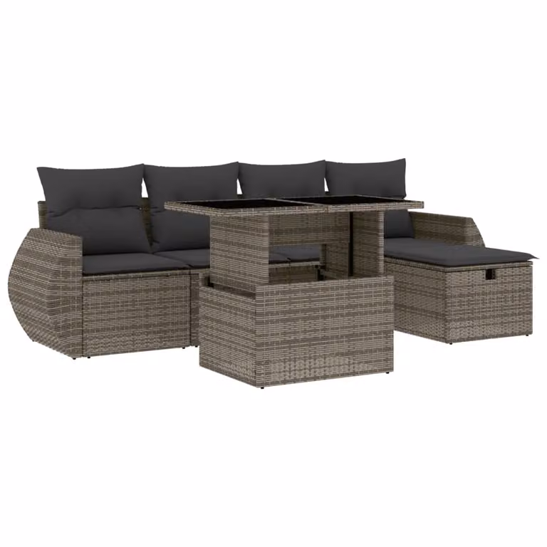 Set Divano da Giardino 6 pz con Cuscini Grigio in Polyrattan
