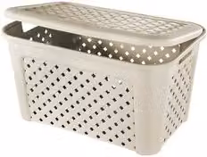 Cesta in plastica con coperchio Tontarelli Arianna beige L: 58 cm, P: 38 cm, H: 33 cm