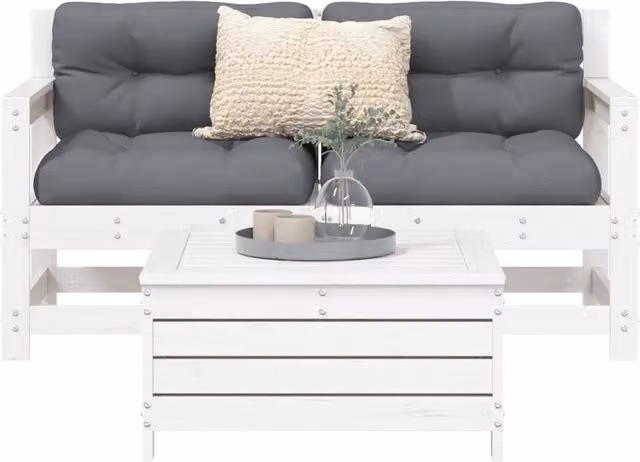 Set Divani da Giardino 3 pz Bianco in Legno Massello di Pino 3250761