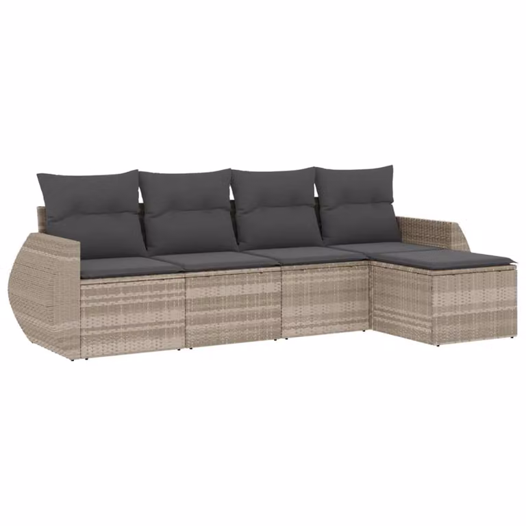 Set Divano da Giardino 5pz con Cuscini Grigio Chiaro Polyrattan