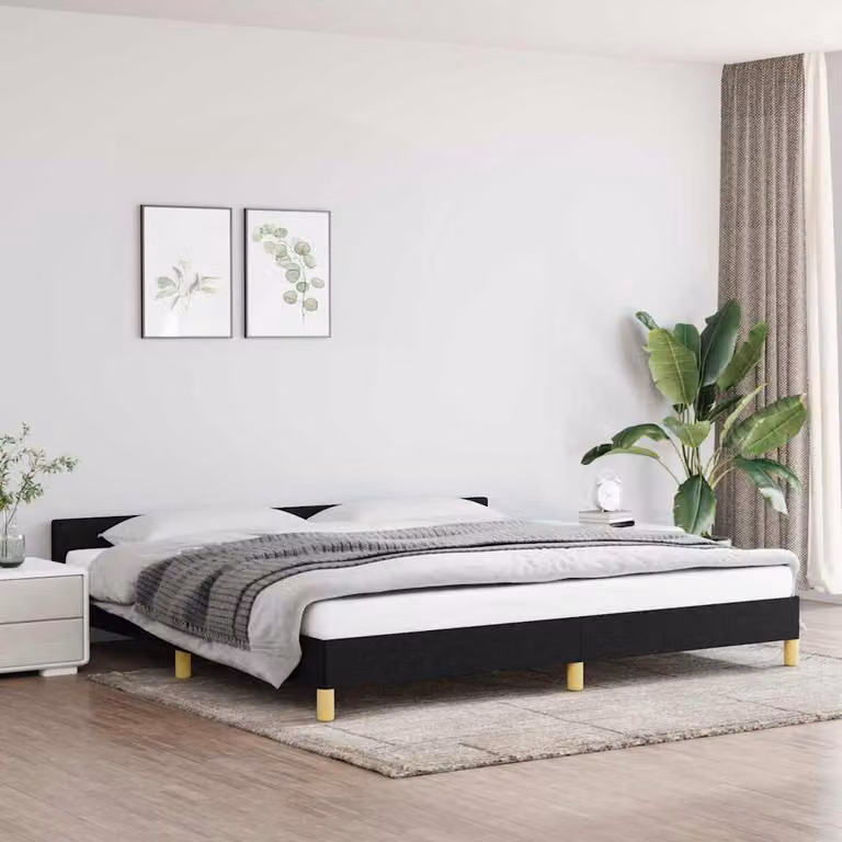 Giroletto vidaXL senza materasso in tessuto nero con doghe in legno L/P/H: 200 x 200 x 207 cm