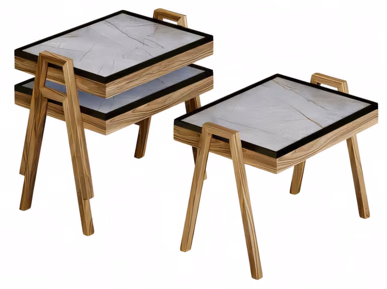 Couchtisch-Set Holz Beige Modern Elegant Wohnzimmermöbel