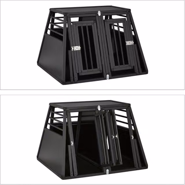 Trasportino obliquo per cani per bagagliaio auto 85 x 50 x 60 cm massima sicurezza in alluminio nero 13_0012321