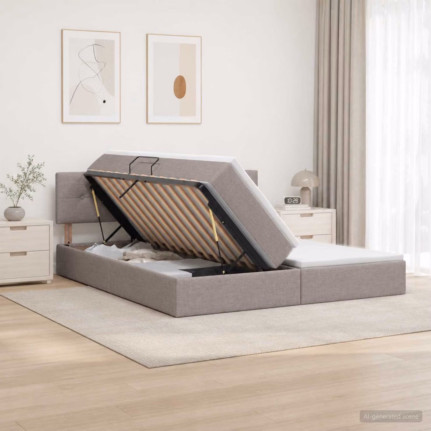 Letto con contenitore e testiera vidaXL in pelle sintetica tortora L/P/H: 200 x 140 x 204 cm