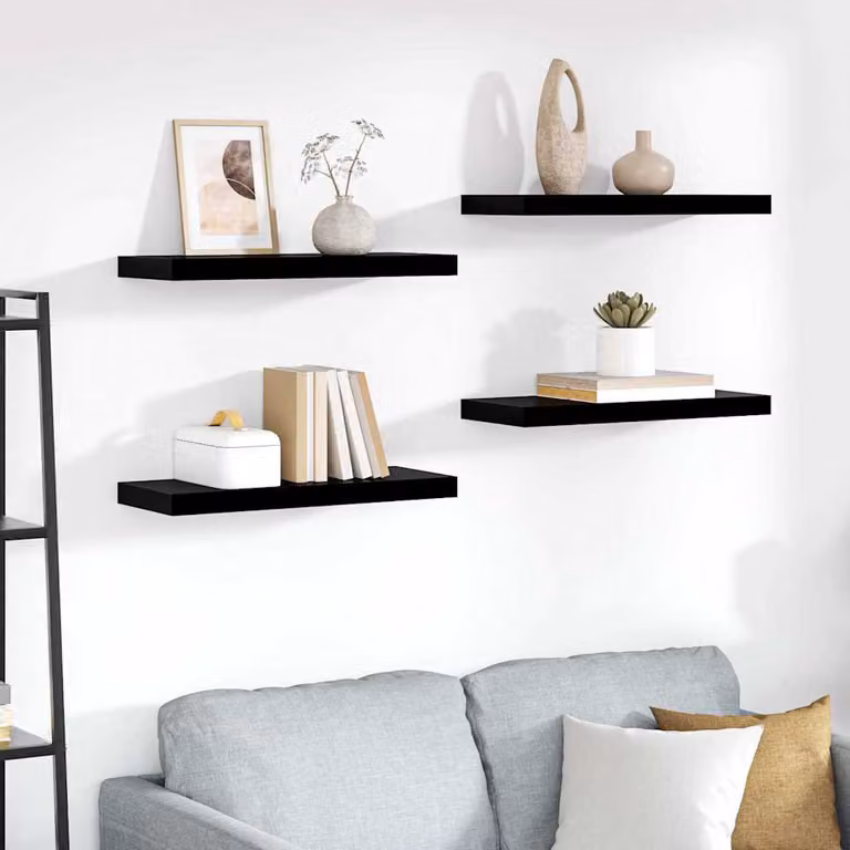 Set di 4 Scaffali a Parete vidaXL in MDF Nero Lucido L: 60 cm, P: 23,5 cm, H: 3,8 cm