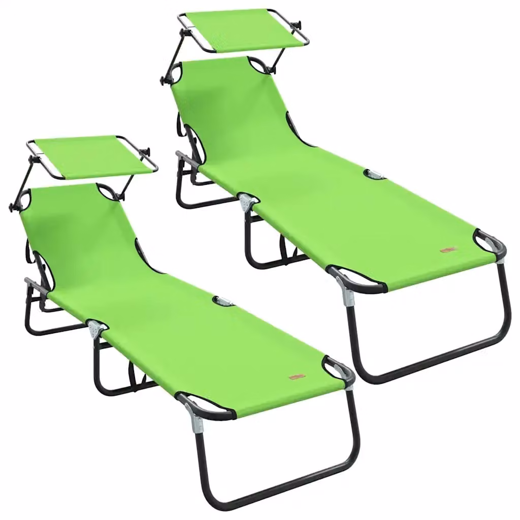 Set di 2 lettini prendisole pieghevoli vidaXL verdi con parasole e poggiatesta regolabile in acciaio e tessuto per giardino e terrazza – 2