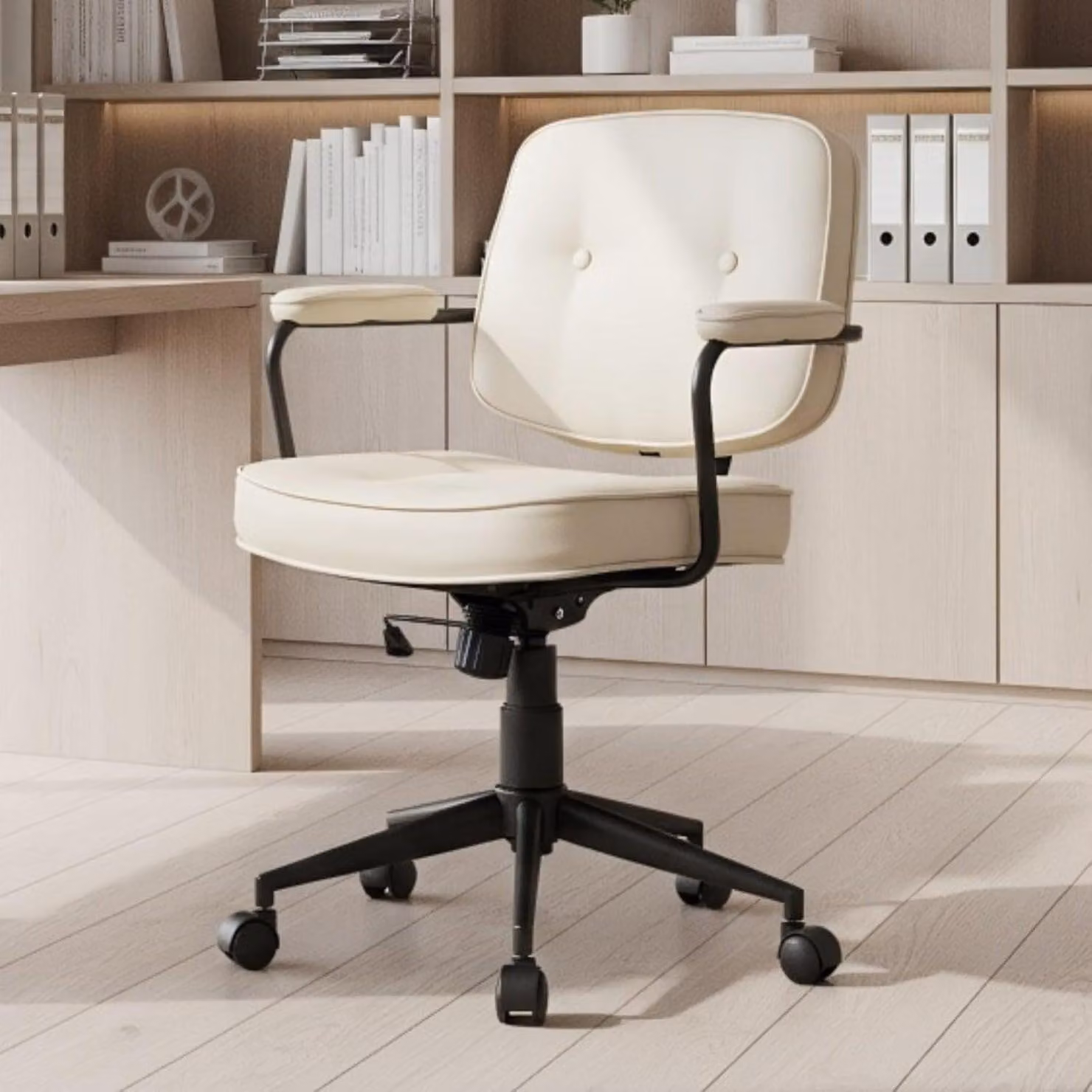Sedia da ufficio, sedia per computer, sedia da lavoro, sedia girevole – Schienale regolabile – Rivestimento bianco