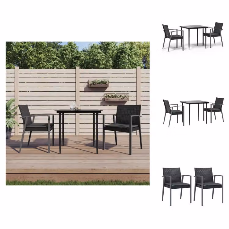 vidaXL Set da pranzo da giardino 3 pezzi con cuscini in polirattan e acciaio - Set di mobili da giardino