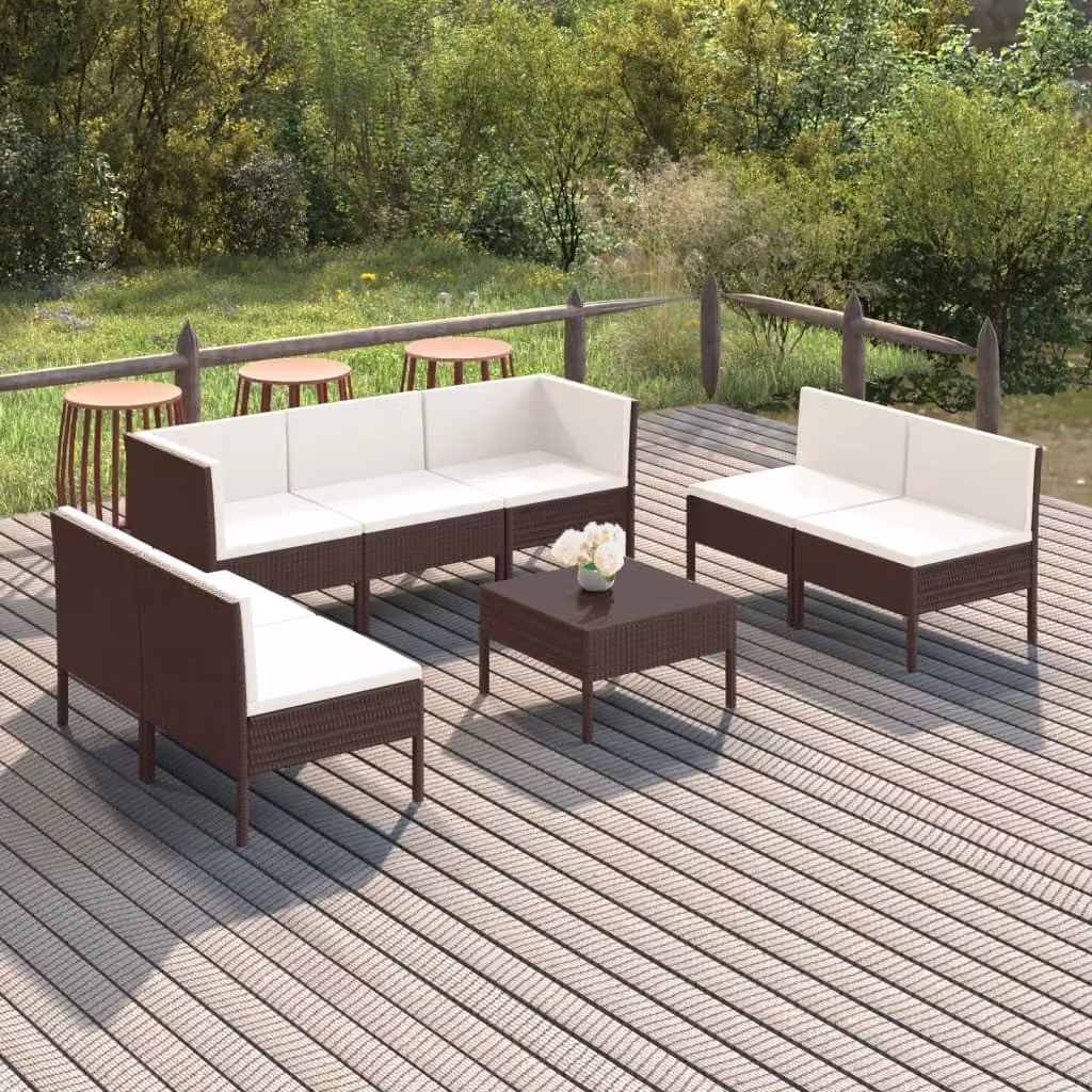 Maison Exclusive - Set da giardino 8 pezzi con cuscini in polyrattan marrone