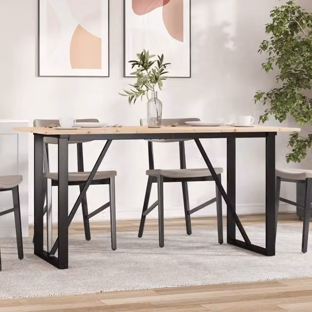 Tavolo da pranzo rettangolare vidaXL in legno di pino e metallo marrone stile rustico L: 160 cm, P: 80 cm, H: 75 cm