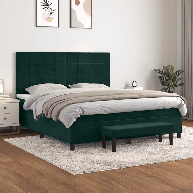 Giroletto a Molle con Materasso Ibrido vidaXL in Velluto Verde Scuro L/P/H: 200 x 160 x 128 cm