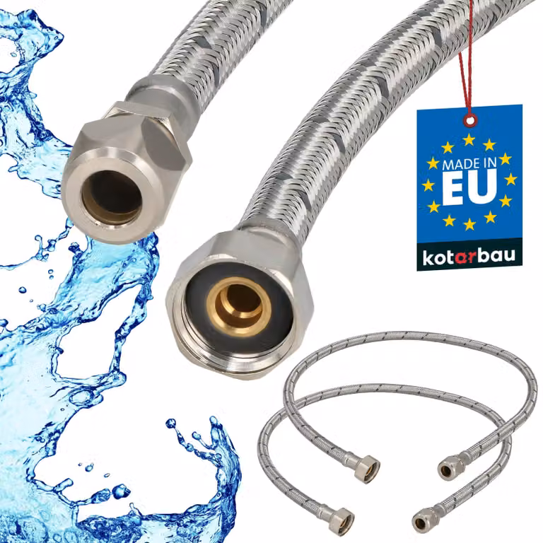 KOTARBAU® 2 Pezzi Tubo Flessibile per Rubinetto 1/2" x 3/8" Tubo di Raccordo 90 cm Dado Girevole x Raccordo a Pressare Acciaio Inox