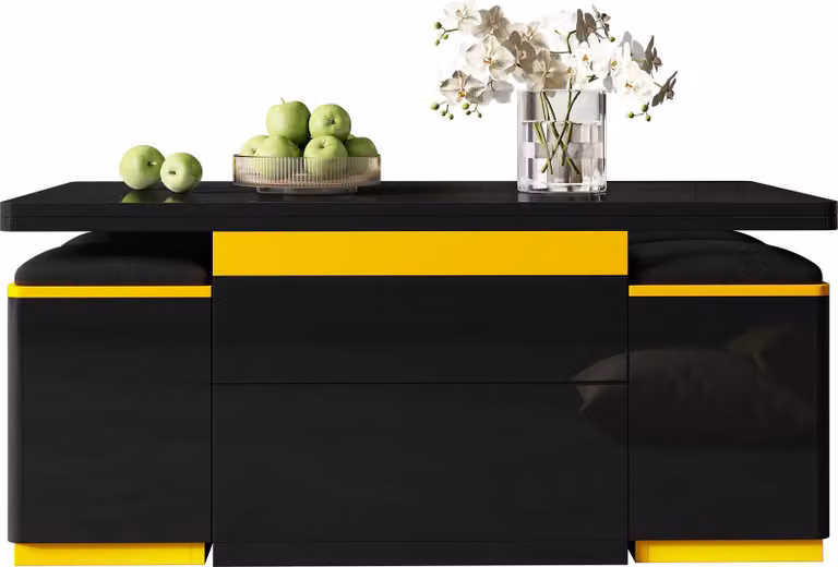 Fortuna Lai Tavolino moderno nero lucido, elegante tavolino, multifunzionale, regolabile in altezza, tavolo da pranzo pieghevole/mobili per soggiorno, 100 x 50 x 43 cm (L x P x A)