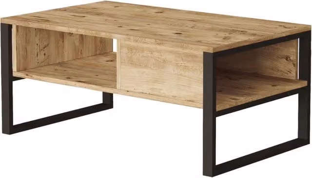 Tavolino da caffè Laukaa con vani portaoggetti 44,5 x 100 x 60 cm effetto rovere rustico/nero 03_0008456