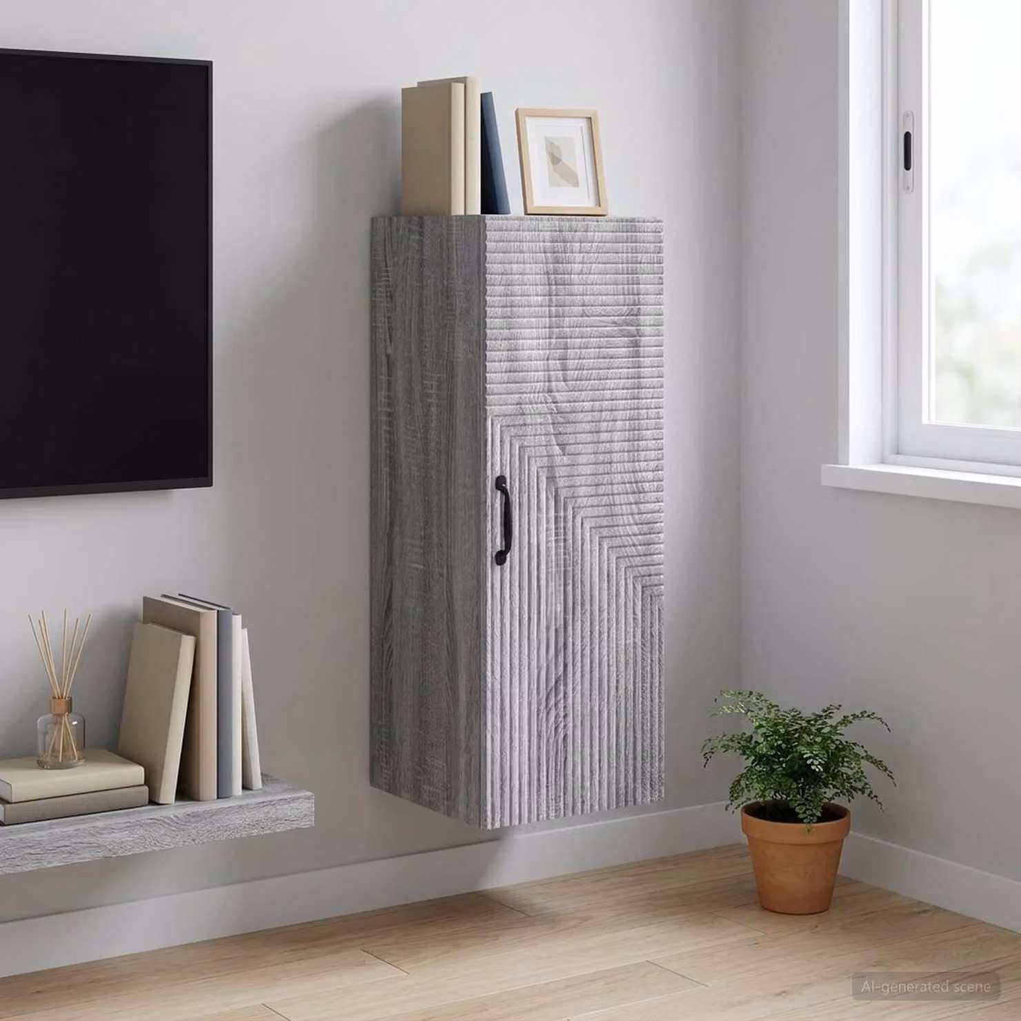 vidaXL Mobiletto a muro moderno in legno grigio L: 33 cm, P: 34,5 cm, H: 90 cm