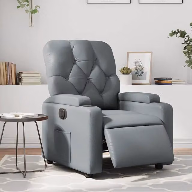 Poltrona Reclinabile Elettrica Grigia in Similpelle 3204761