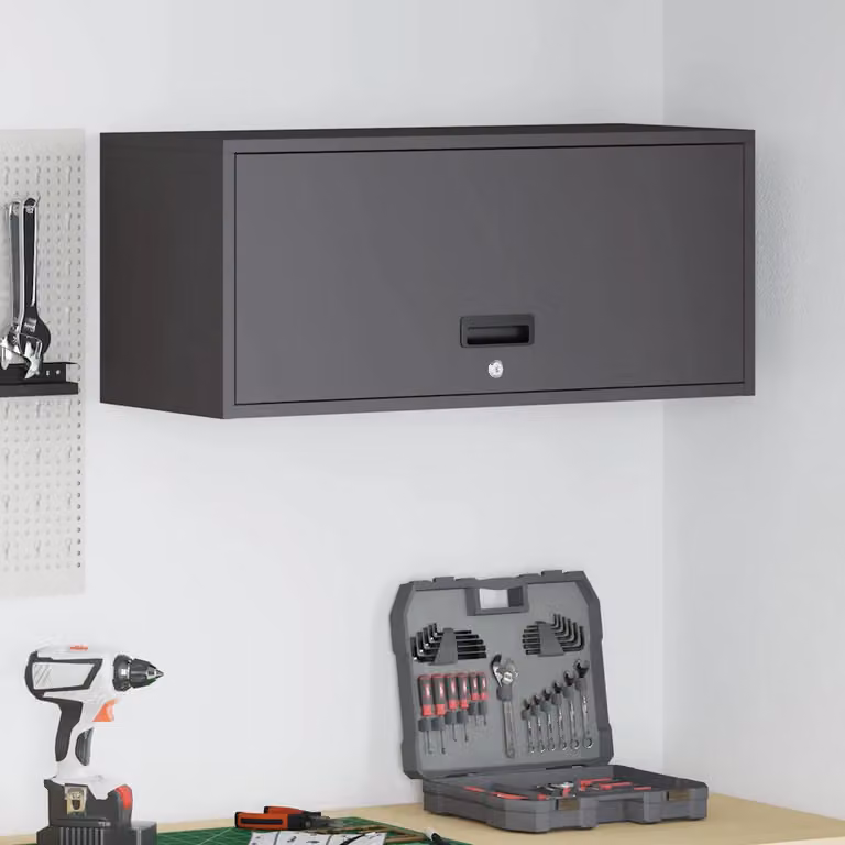 Armadio a muro per garage vidaXL Nero con serratura e ante a battente L/P/H: 80 x 33 x 35 cm