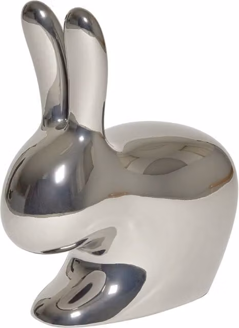 Sedia per bambini Qeeboo Rabbit in polietilene e metallo color argento con finitura lucida