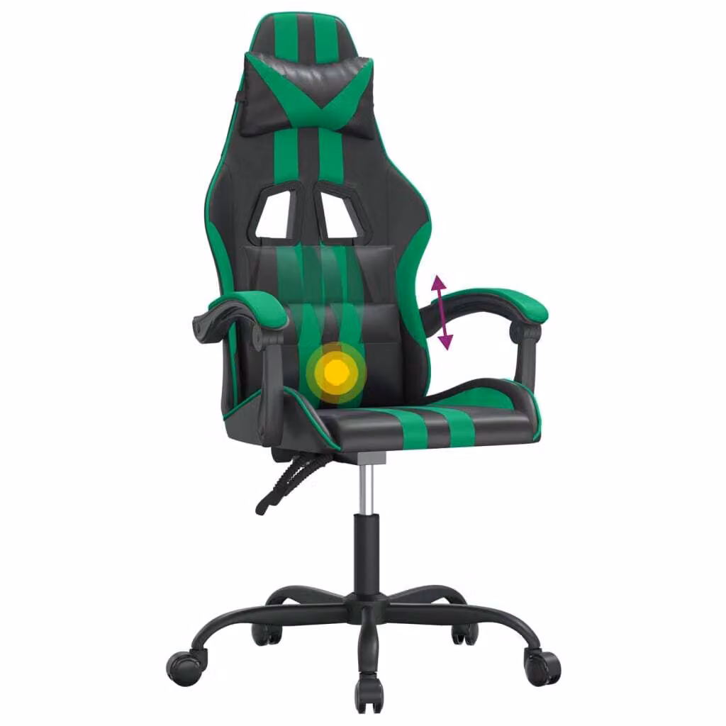 Sedia da Gaming Girevole Nera e Verde in Pelle finta
