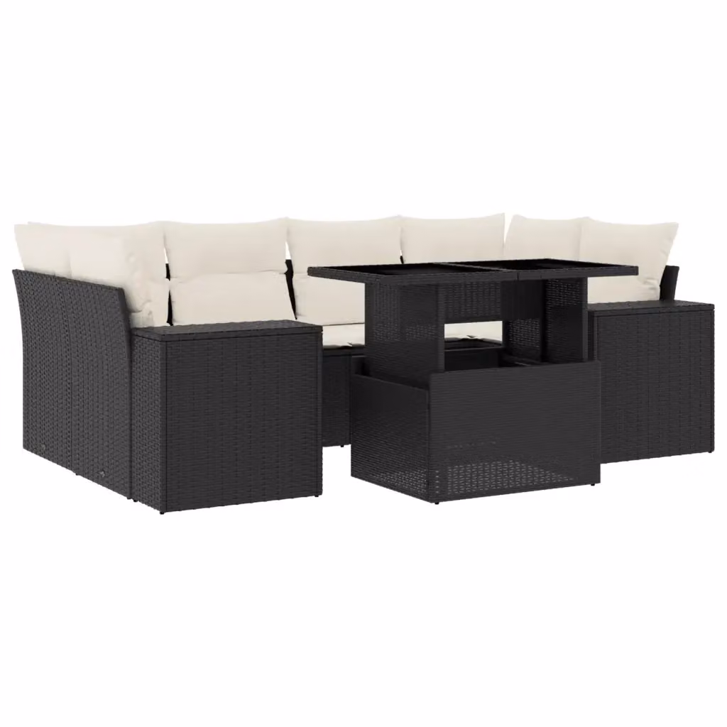 Set Divani da Giardino a L vidaXL con 7 Cuscini Moderni in Polyrattan e Acciaio Nero – 2