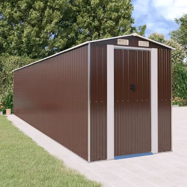 Capanno da Giardino vidaXL in Acciaio Zincato Marrone Scuro L: 855 cm, P: 192 cm, H: 223 cm