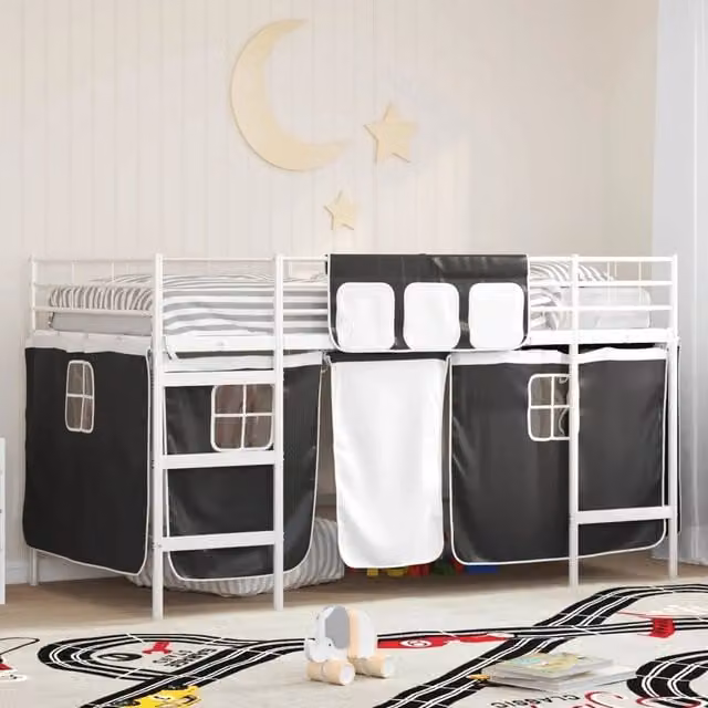 Letto a castello per bambini con tende Bianco e Nero 42020814