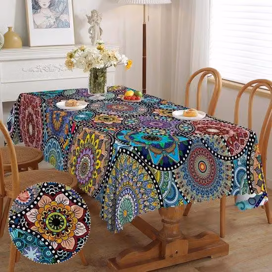 Copritavolo da esterno in stile boho, tessuto resistente all'acqua, facile da pulire, ideale per esterni, interni e occasioni speciali, dimensioni 150x260 cm.