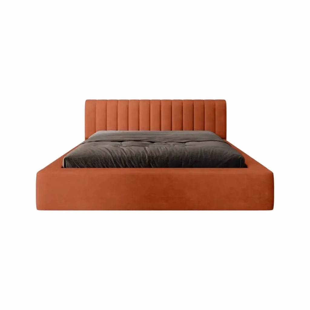 Letto contenitore CERVIN Meublorama in velluto arancione con rete sollevabile L/P: 160 x 200 cm – 2