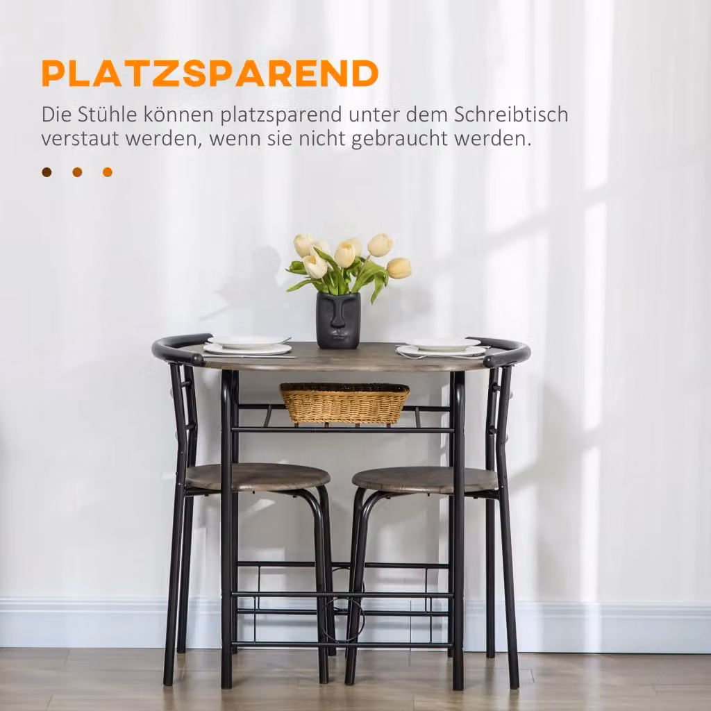 Set da 3 pezzi REDOM composto da tavolo bistro rotondo e 2 sedie, colore nero, L/P/H: 80 x 53 x 74,5 cm – 2
