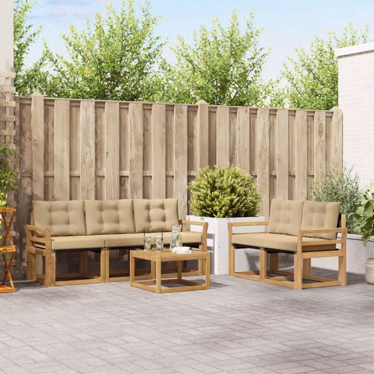 Set di divani da esterno vidaXL 6 pz in legno di acacia con tavolo da caffè, colore bianco, beige e marrone