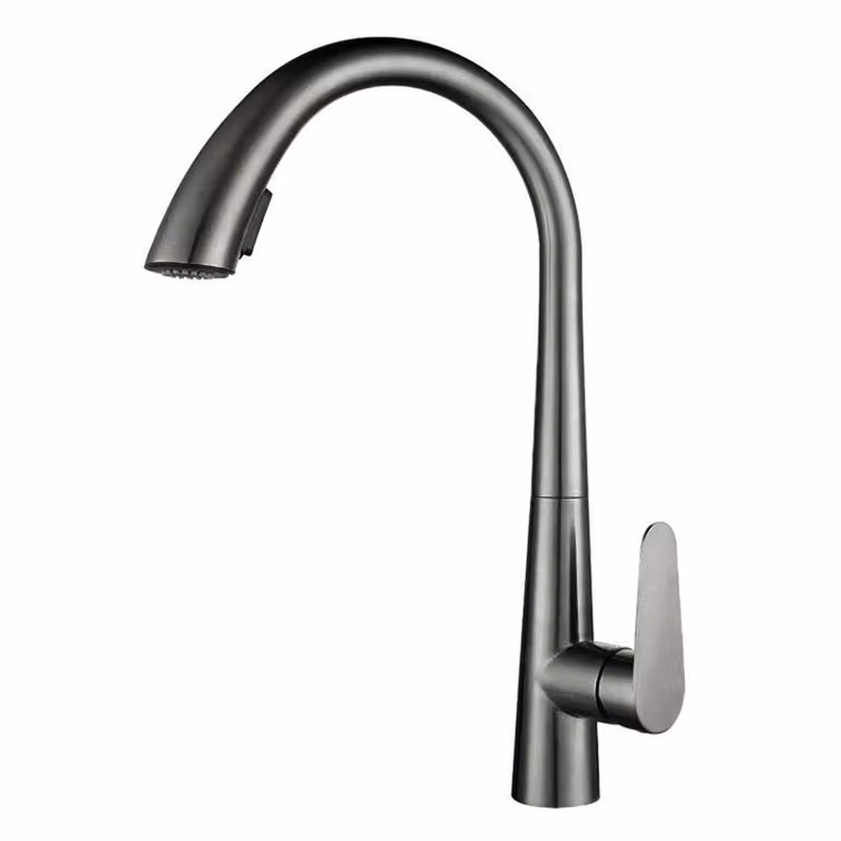 Rubinetto da cucina in acciaio inossidabile 304, miscelatore estraibile, orientabile a 360°, due tipi di getto con la semplice pressione di un pulsante, finitura spazzolata, grigio