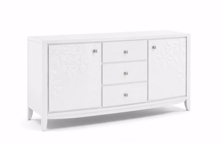 Madia credenza con decoro floreale in legno massello Mobili 2G colore naturale L: 180 cm, P: 56 cm, H: 90 cm