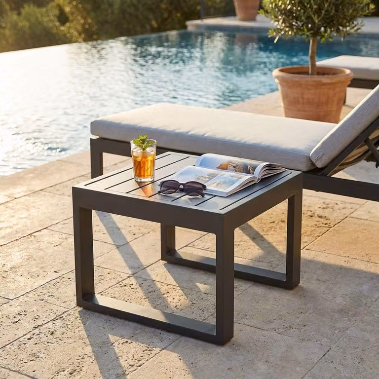 Milani Home - tavolino da giardino, alluminio, quadrato, antracite, piano 43.5 x 43.5 cm