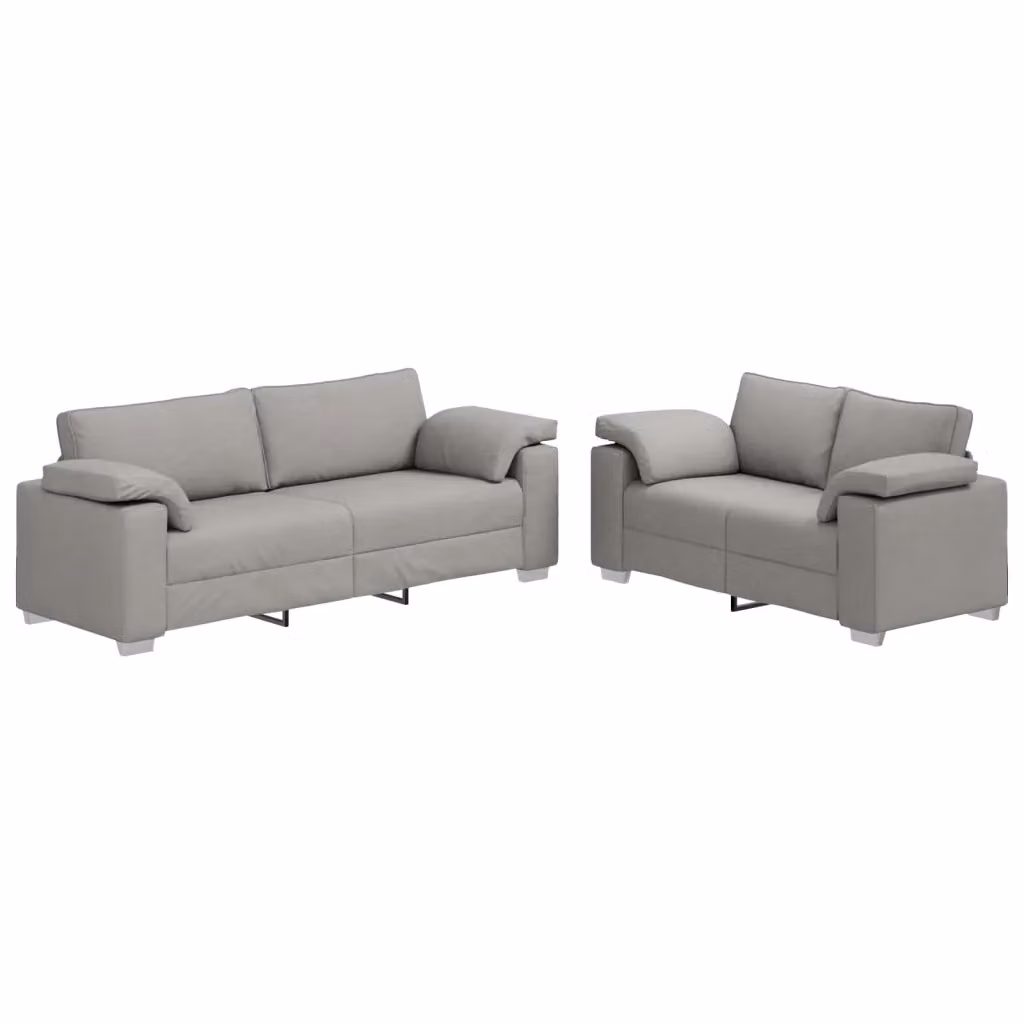 Set di 2 Divani vidaXL in Tessuto Grigio con Cuscini per Soggiorno L: 219 cm, P: 82 cm, H: 77 cm – 2