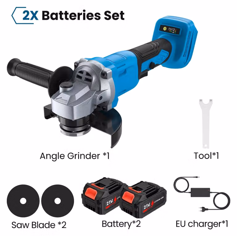 Smerigliatrice angolare – Batteria 21 V – Motore brushless – 1000 W – 3 velocità – Disco da 125 mm – 2 batterie