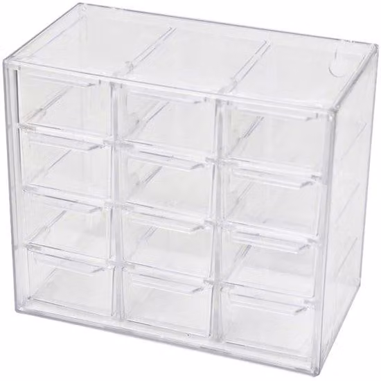 Mini organizer da cassetto in plastica - trasparente - 12 scomparti