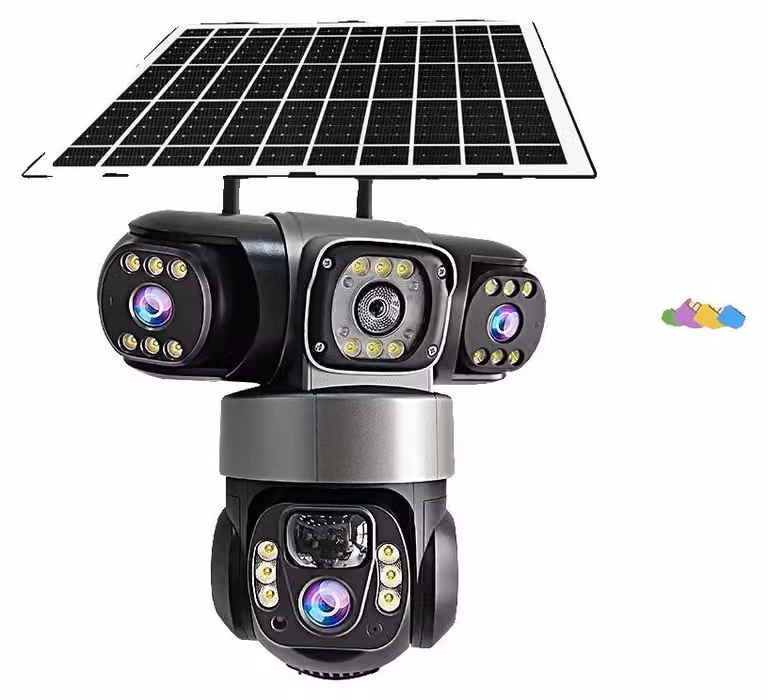 Telecamera solare IP, 15MP a tre obiettivi, visione notturna a colori, telecamera 4G con scheda 128G aggiuntiva, Type-C, PAL