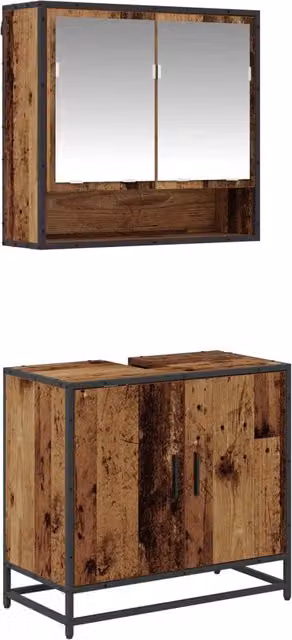 Set di mobili per il Bagno | Armadio da bagno con lo scaffale 2 pz Legno vecchio