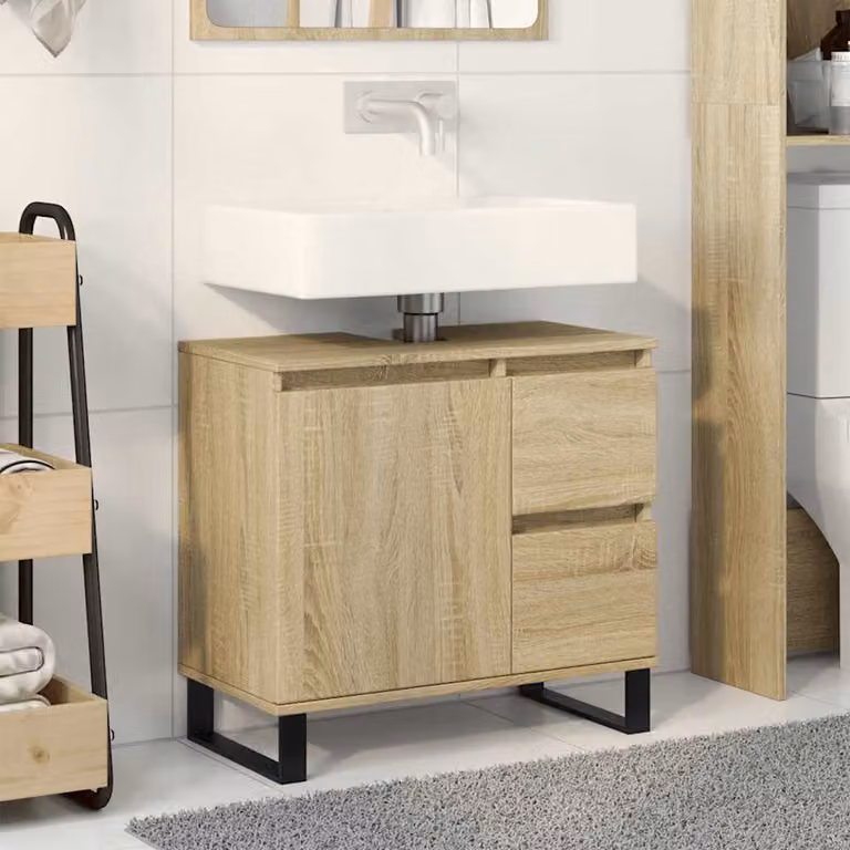 Armadietto da bagno sospeso vidaXL in stile industriale, Rovere, L 65 cm x P 33 cm x H 60 cm