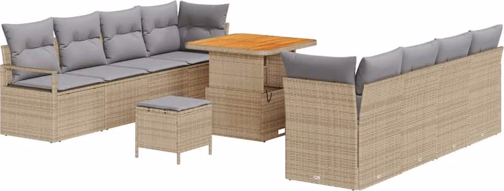 Set Divano da Giardino con cuscino 11 pcs Beige polyrattan