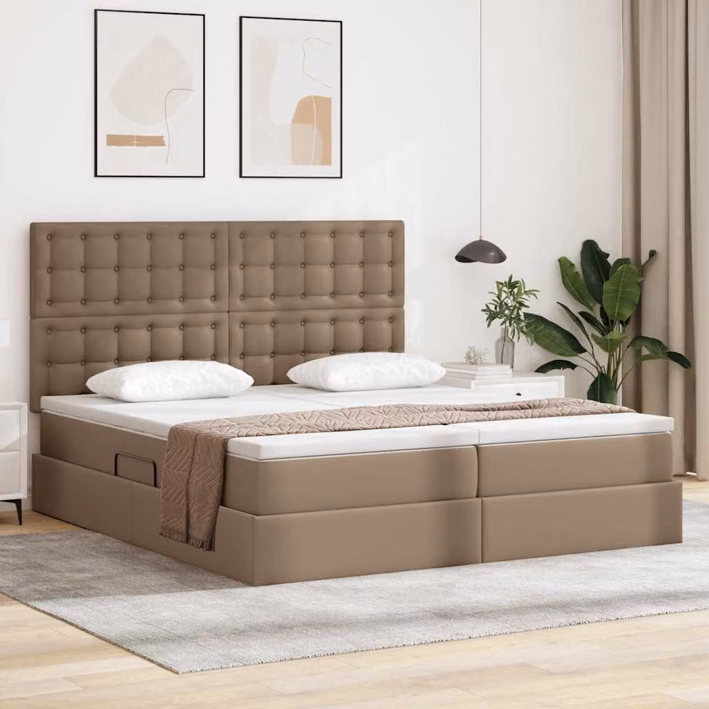 Letto con contenitore e illuminazione LED vidaXL, colore beige, L/P/H: 200 x 200 x 128 cm