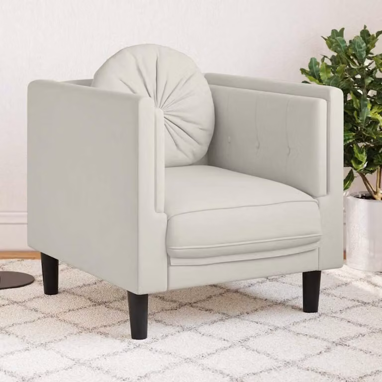 Poltrona moderna vidaXL in velluto beige con struttura in legno e cuscino in schiuma
